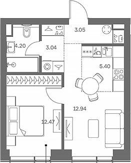 2-комн., 42.32 м², 10/41 этаж, ЖК «TATE»