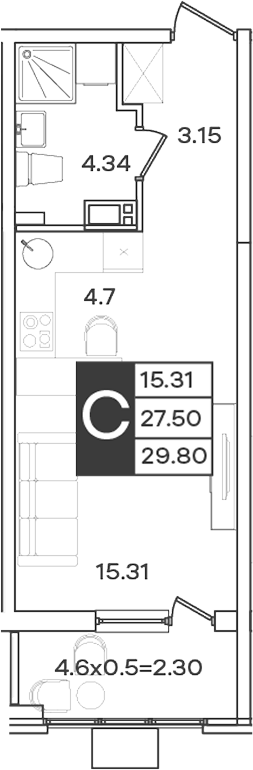 Продается 1-комн. квартира, 27.5 м²