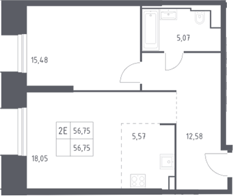 2-комн., 56.75 м², 2/30 этаж, ЖК «Скай Спутник»