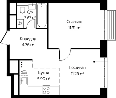 2-комн., 36.89 м², 19/22 этаж, ЖК «Новоград Павлино»
