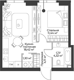 2-комн., 39.59 м², 4/27 этаж, ЖК «Гранд Фили»