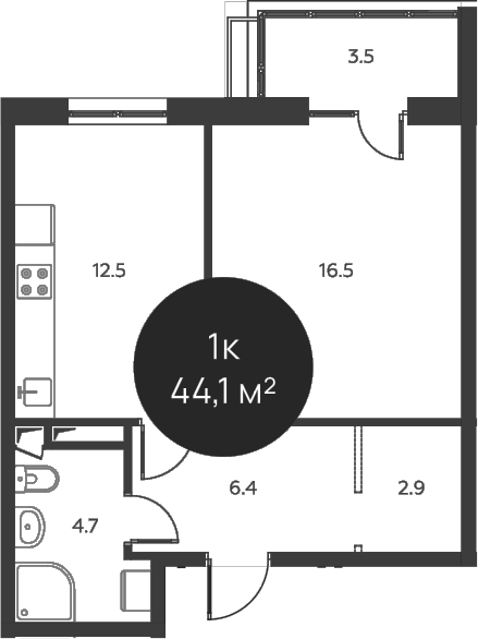 1-комн., 43 м², 3/3 этаж, ЖК «Павлово 3»