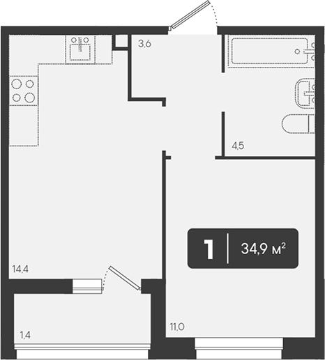 1-комн. квартира, 33.5 м² в ЖК Архитектор. ГК ЮгСтройИнвест — фото 2