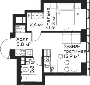 2-комн., 34.2 м², 19/59 этаж, ЖК «Сити Бэй»