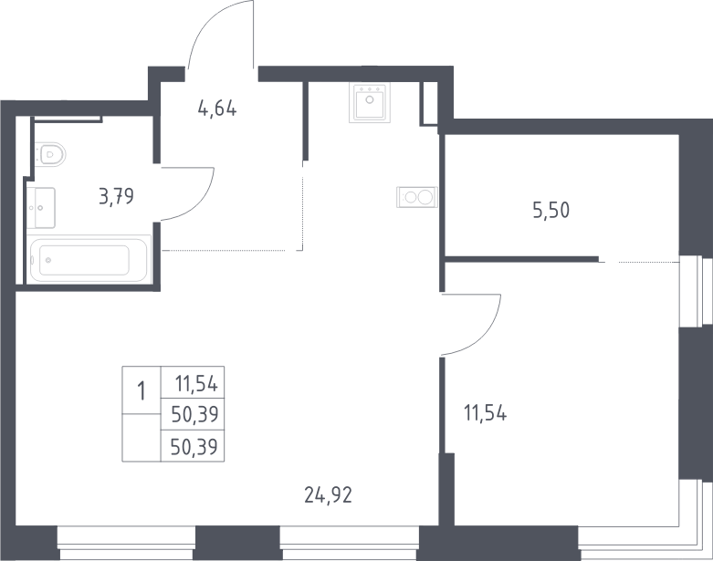 2-комн., 50.39 м², 12/17 этаж, ЖК «Литературный Квартал»