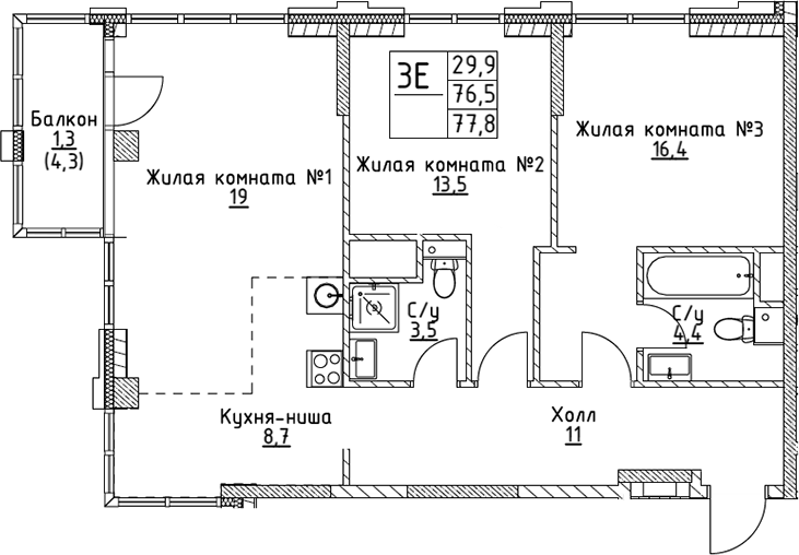 3-комн. ВЭРИ на Миклухо-Маклая