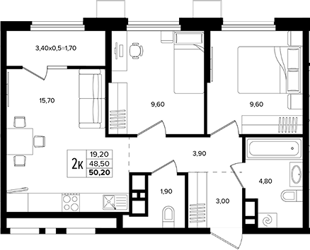 Продается 3-комн. квартира, 48.5 м²