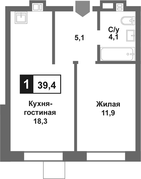 2-комн., 39.4 м², 4/9 этаж, ЖК «Лесная Отрада»