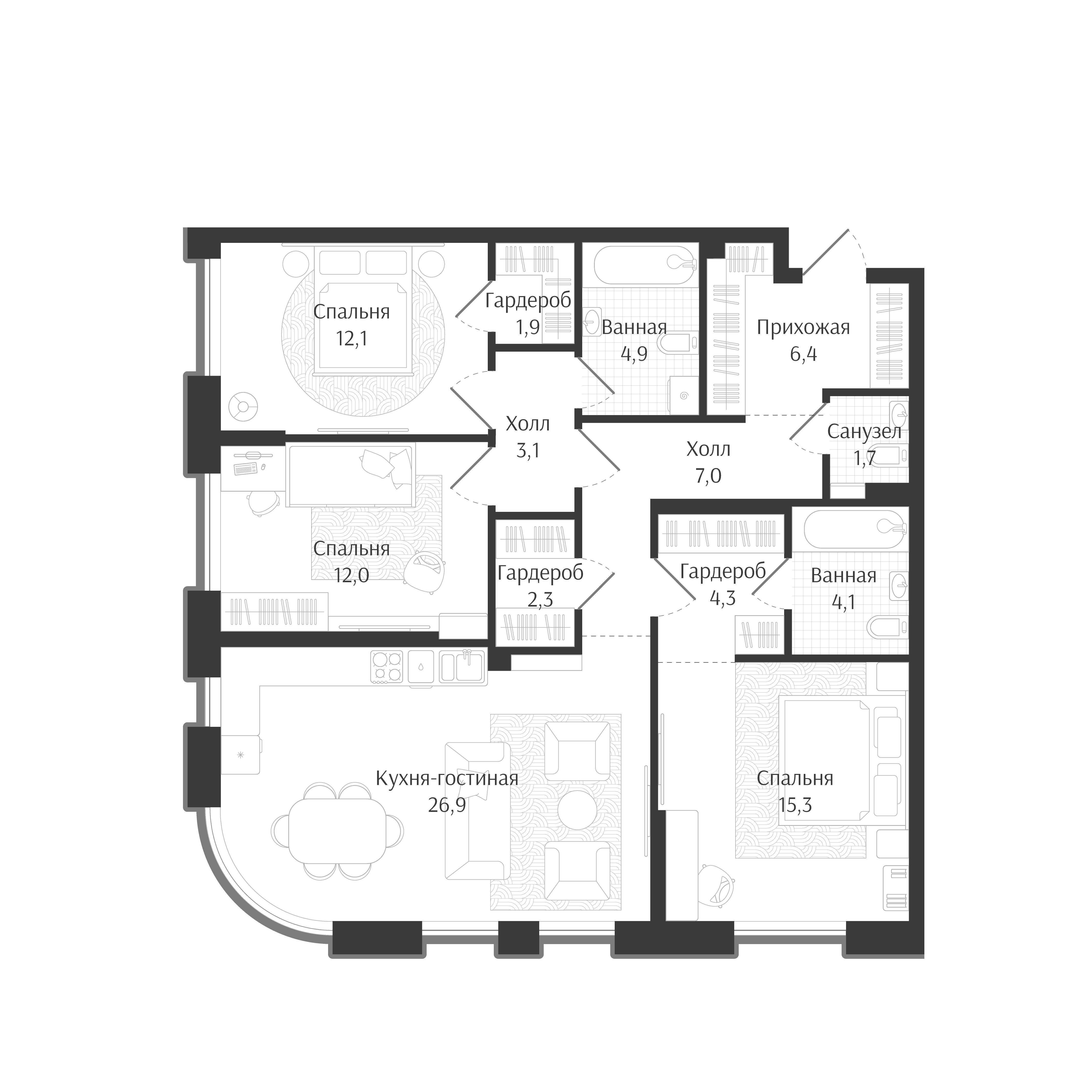 4-комн. квартира, 102 м² в ЖК Брют Резиденс — фото 2