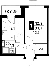1-комн., 29.6 м², 13/24 этаж, ЖК «1-й Донской»