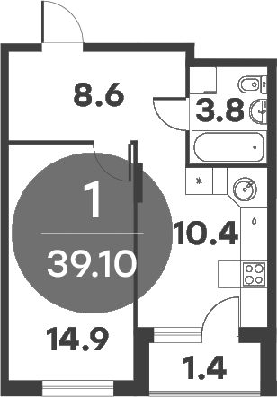 1-комн., 36.3 м², 5/5 этаж, ЖК «Равновесие»