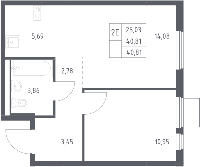 2-комн., 40.81 м², 16/17 этаж, ЖК «Горки Парк»