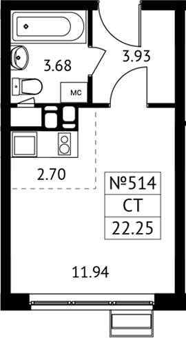 Студия, 22.25 м², 7/13 этаж, ЖК «Новотомилино»