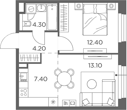 2-комн., 41.4 м², 20/23 этаж, ЖК «Белый Град»