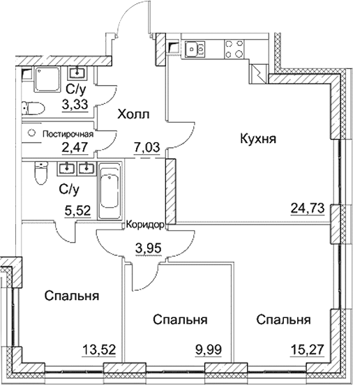 4+ комнаты, 85.81 м², 15/28 этаж, ЖК «СЕЗАР СИТИ»