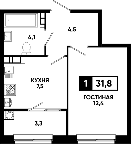 1-комн. Кварталы 17/77