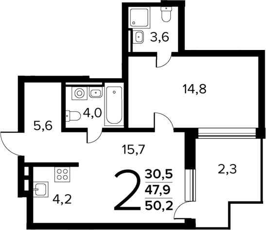 2-комн., 47.9 м², 1/11 этаж, ЖК «Новые Ватутинки Квартал у реки»