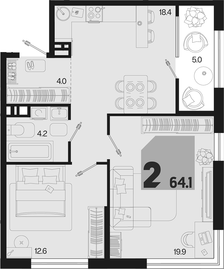 2-комн. квартира, 59.1 м² в ЖК Первое место — фото 2