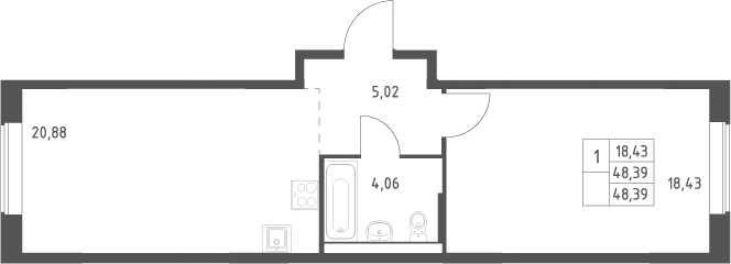 2-комн., 48.39 м², 4/12 этаж, ЖК «Большое Юрлово»