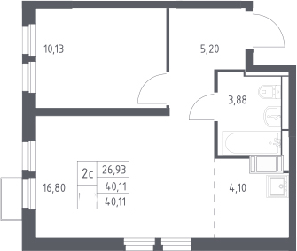 2-комн., 40.11 м², 5/25 этаж, ЖК «Большое Путилково»