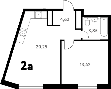 2-комн., 42.26 м², 2/17 этаж, ЖК «Южное Пушкино»
