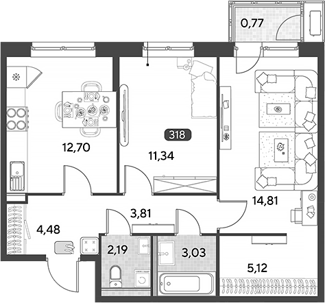 2-комн., 57.48 м², 17/25 этаж, ЖК «Космопарк»