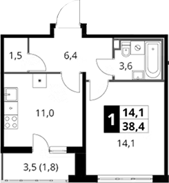 1-комн., 36.6 м², 14/23 этаж, ЖК «Южная Битца»