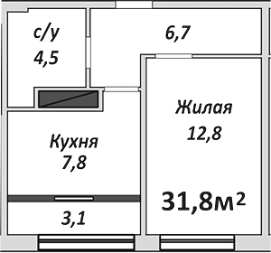 1-комн., 31.8 м², 9/9 этаж, ЖК «Европейский»