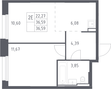 2-комн., 36.59 м², 24/24 этаж, ЖК «Квартал Строгино»