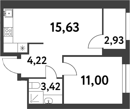 1-комн., 34.26 м², 9/16 этаж, ЖК «Смарт Гарден»