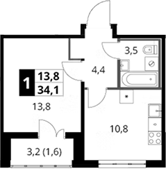 1-комн., 32.5 м², 15/24 этаж, ЖК «Южная Битца»
