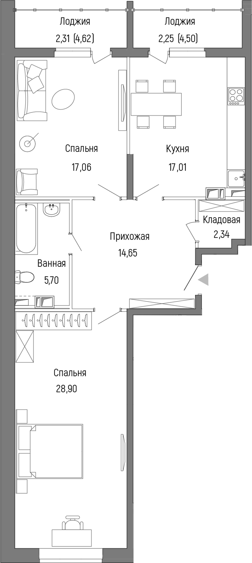 2-комн., 83.94 м², 5/9 этаж, ЖК «Рига Хиллс»