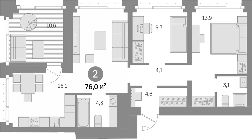2-комн., 65.4 м², 24/24 этаж, ЖК «Квартал Издание»