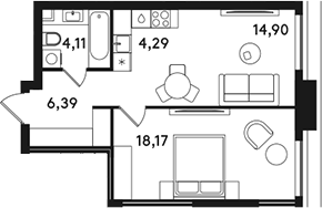 2-комн., 47.86 м², 19/49 этаж, ЖК «СОЛОС»