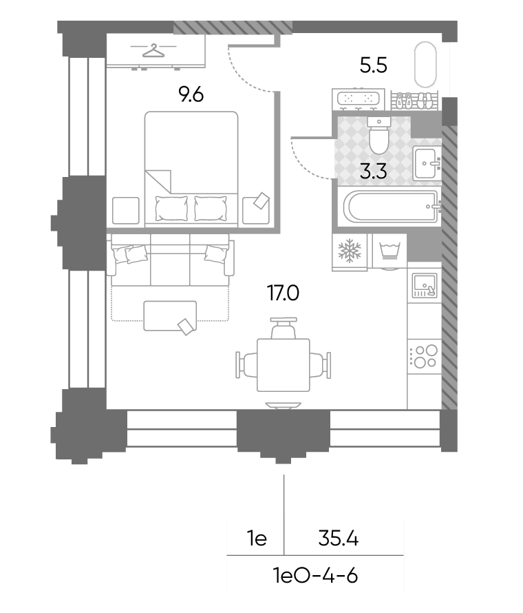 2-комн., 35.4 м², 6/43 этаж, ЖК «ЗилАрт»