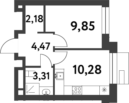 1-комн., 30.13 м², 7/16 этаж, ЖК «Смарт Гарден»