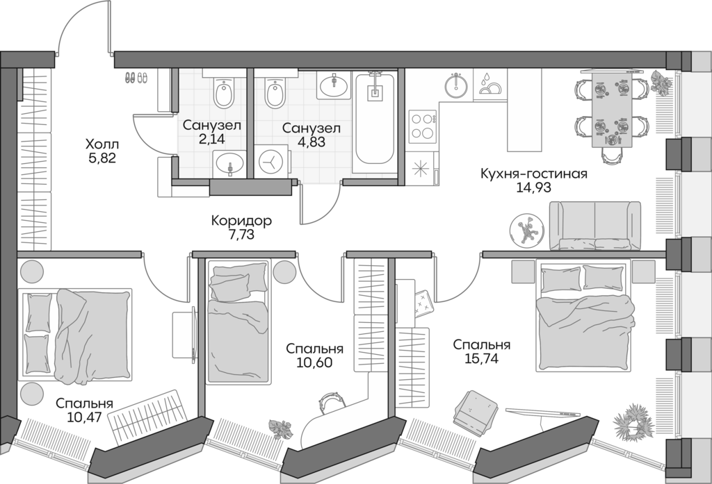 4+ комнаты, 69.7 м², 6/16 этаж, ЖК «Инсайдер»