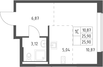 Студия, 25.9 м², 12/12 этаж, ЖК «Большое Юрлово»