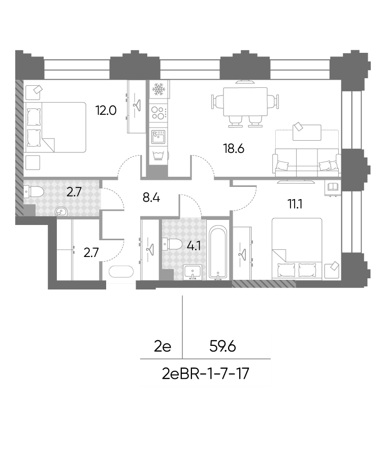 3-комн., 59.6 м², 10/43 этаж, ЖК «ЗилАрт»