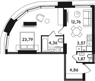 2-комн., 51.21 м², 31/49 этаж, ЖК «СОЛОС»