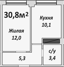 1-комн., 30.8 м², 2/9 этаж, ЖК «Европейский»