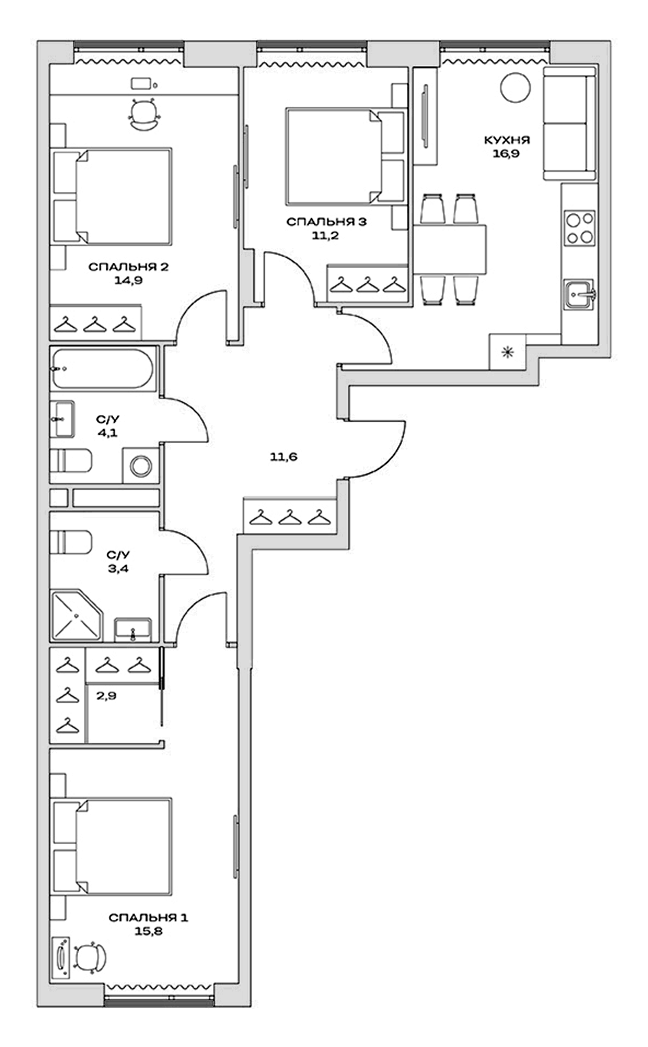 3-комн., 80.8 м², 8/13 этаж, ЖК «Детали»