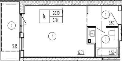 Студия квартира, 26.55 м² в ЖК Лучи — фото 2