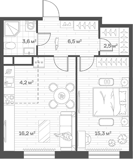 2-комн., 48.3 м², 3/12 этаж, ЖК «Аристов Берег»