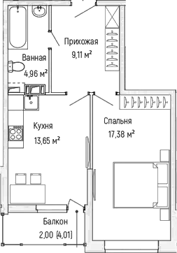 1-комн., 45.1 м², 2/9 этаж, ЖК «Рига Хиллс»