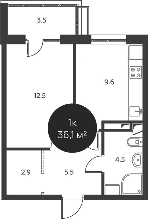 1-комн., 35 м², 3/3 этаж, ЖК «Павлово 3»
