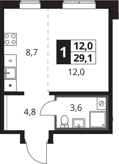 Студия, 29.1 м², 2/25 этаж, ЖК «1-й Южный»
