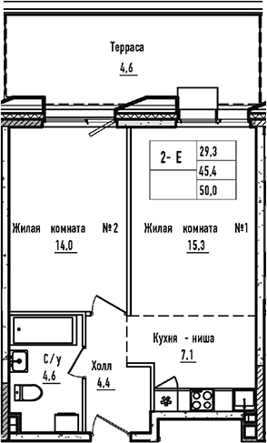 2-комн., 45.4 м², 2/17 этаж, ЖК «УНО.Соколиная гора»