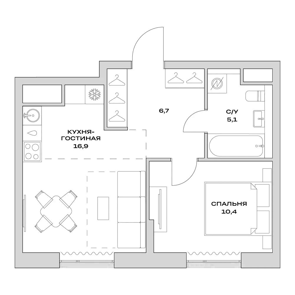2-комн., 38.9 м², 19/22 этаж, ЖК «Детали»
