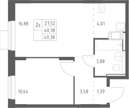 2-комн., 40.38 м², 5/12 этаж, ЖК «Пятницкие Луга»